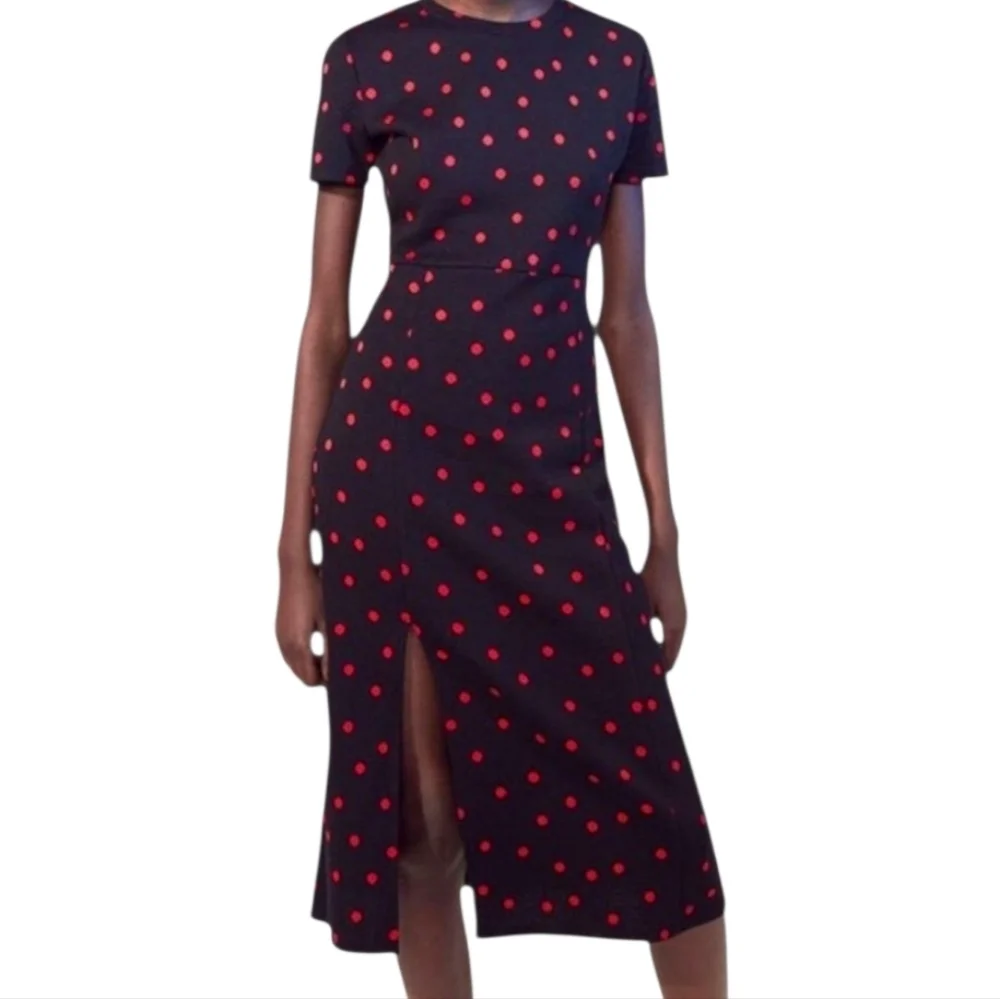 knee length dresses for ladies ZARA Blue Polka Dot Printed Midi Dress UK XS